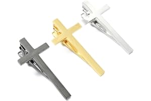 LiQunSweet Cross Tie Clips for Men, 3 Pack, Gold Silver Gunmetal Color, Brass, 58x27.5x21.5mm, Formal Neckwear Accessory