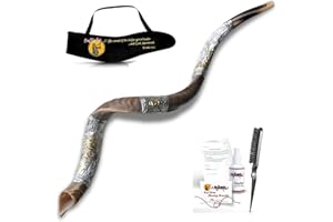 Kosher Kudu Shofar from Israel, 925 Sterling Silver With Gold Plating, Officially Signed Certificated Yemenite Kudu Shofar, M