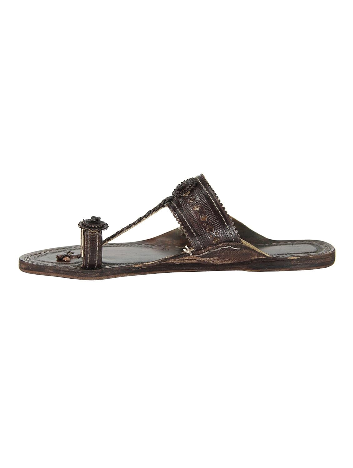 ekolhapuri punching design dark brown authentic handmade genuine leather kolhapuri women sandal