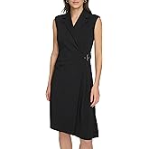 Calvin Klein Womens Sleeveless Collared Belted Wrap Knee Length Dress