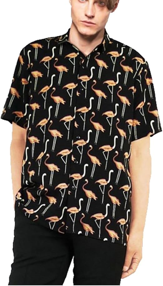 Amazon フラミンゴ 開襟シャツ フラミンゴ柄シャツ 半袖 メンズ