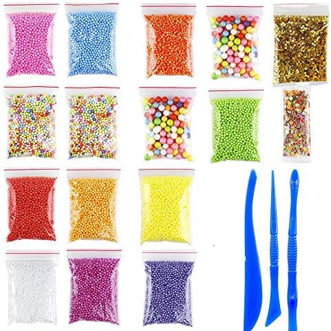 MZYARD 15 Pack Slime Making Kit Including Fishbowl Beads, Foam Balls, Stars,Confetti, Fruit Slices, Slime Tools and Spoon for Slime Making Art DIY Craft