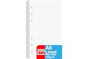 GETVOW (2 Pack) A6 Lined Refill Paper, 200 Sheets/400 Pages Loose Leaf Paper for Filofax Personal Binders, 6 Holes Punched, 100gsm Ruled White Pages, 3.75'' x 6.75''