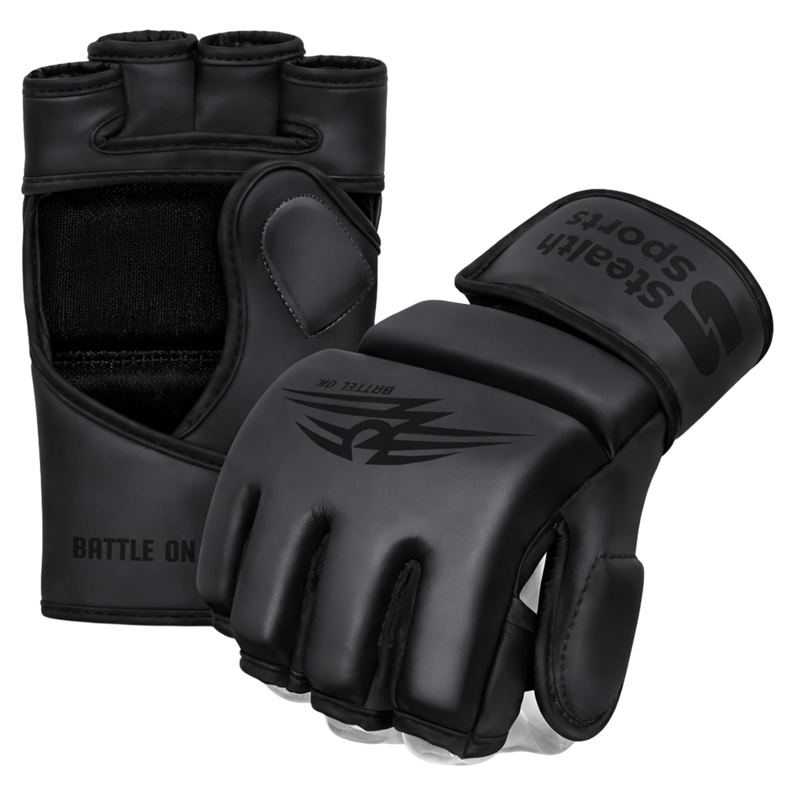 Stealth Sports MMA Gloves Men Women 12mm Thick - PU Leather Grappling Gloves Open Palm Muay Thai Kickboxing Sparring Punching Bag Boxing Training Cage Fighting Martial Arts Mitts (Matte, S)