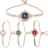 CdyBox Watches Women Diamonds Bracelet Dress Watch Analog Quartz Wristwatch Adjustable Accessories Watches 4 Pack