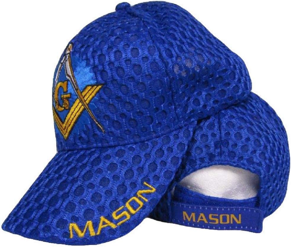 RFCOMason Masons Freemason Masonic Lodge Royal Blue Shadow Mesh Texture Ball Cap Hat, Multi, One Size Fits Most
