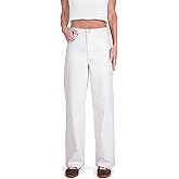 CAKE THE LABEL Women High Rise Loose Straight Jeans Wide Leg Pants White