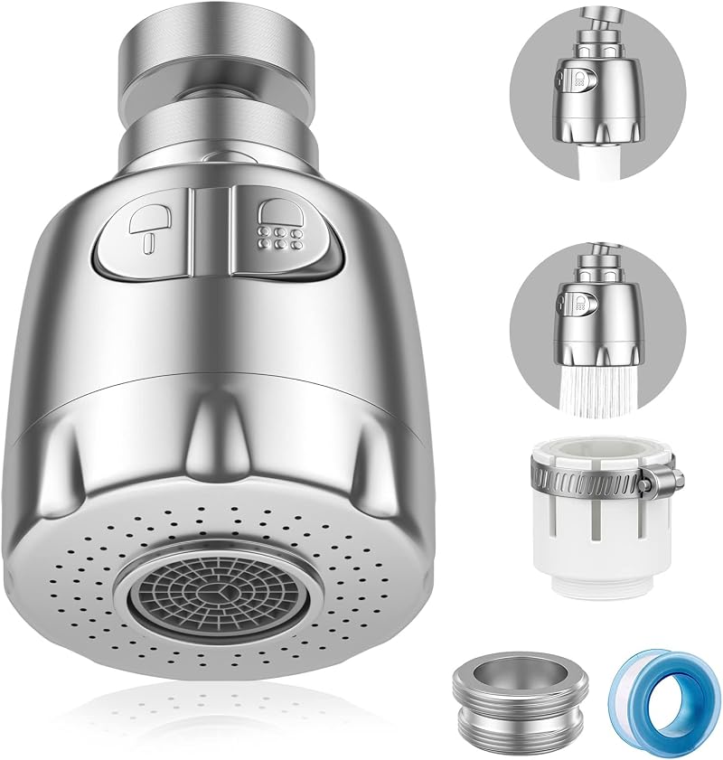 Vinabo 360° Swivel Faucet Aerator 2 Modes Silver Water-Saving Filter