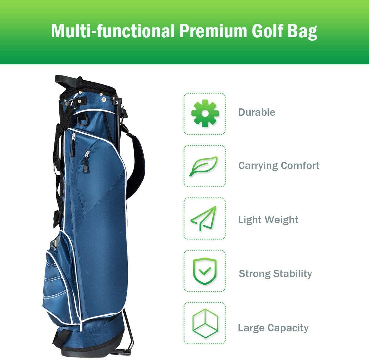 Tangkula Golf Stand Bag Lightweight Organized Golf Bag Easy Carry Shoulder Bag with 3 Way Dividers and 4 Pockets for Extra Storage Sunday Golf Bag, Blue (Blue) : Sports & Outdoors