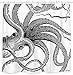 Sunlit Designer Kraken Ocean Theme Giant Octopus Tentacles Fabric Shower Curtain Mythical Nautical Sea Monster Marine Life Abstract Illustration Monochrome Black and White