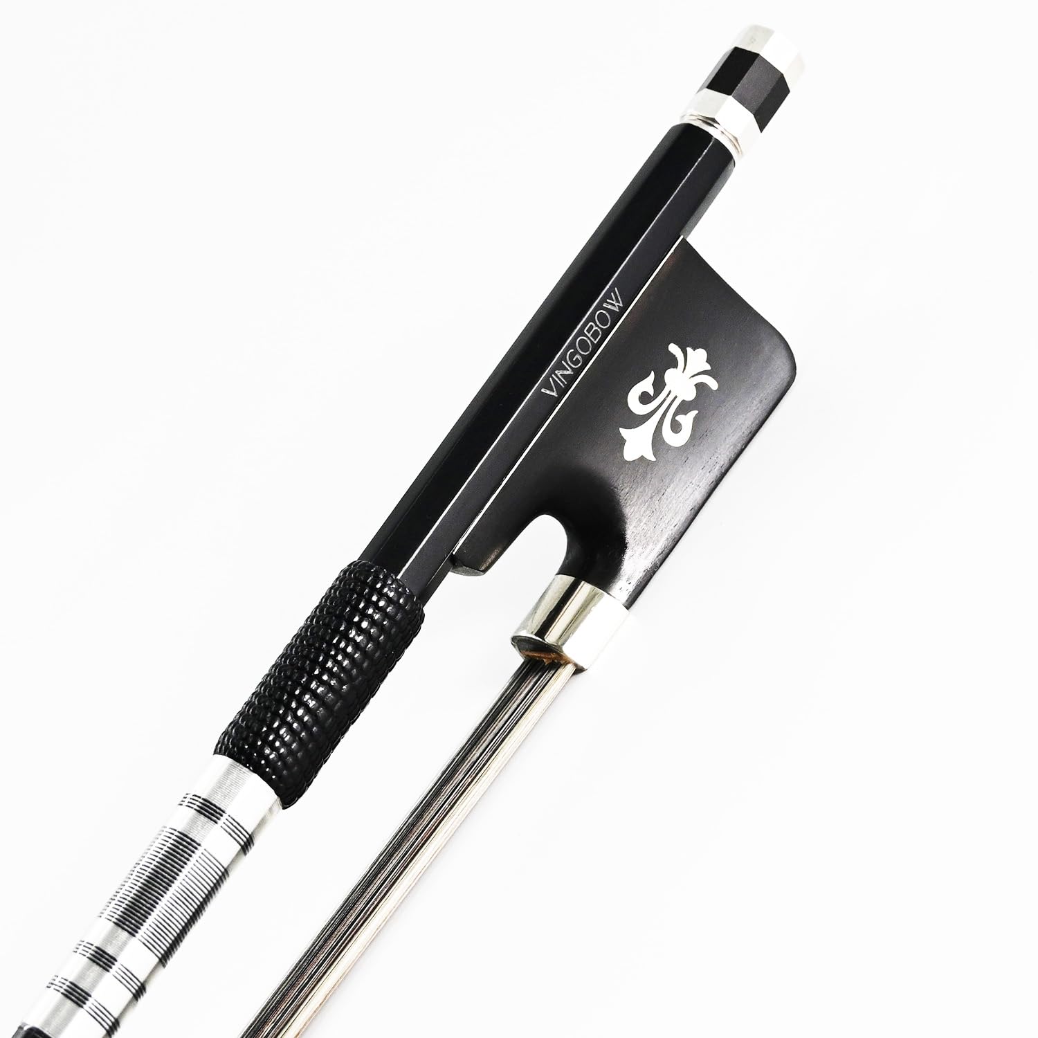 Vingobow 4/4 Full Size Cello Bow - Black & White Hair Mixed Design, Advanced Carbon Fiber, Perfect Sound & Well Balanced
