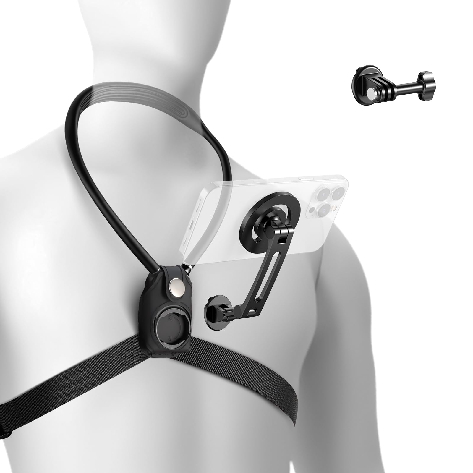 NEEWER Magnetic Neck Holder for Action, Hands Free Neck Mount with Chest Strap Compatible with GoPro DJI Insta360, Neck Holder for POV Vlog Video Recording, GP26