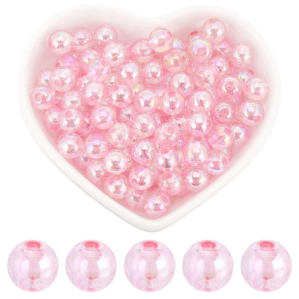 SOFPLATE 500Pcs Pink Pearl Beads 8mm Round Crystal Bead Bulk Valentine's Day AB Color Plated Transparent Bubble Acrylic Loose Craft Spacer Beads for Bracelets Earrings Necklaces jewellery Making DIY — image 1