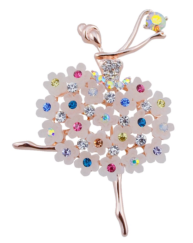 FENGJI Ballet Angel Girl Cubic Rhinestone Decoration Brooch Pin for Sweater Coat (Multicolor,White,Black) Gold Multicolor