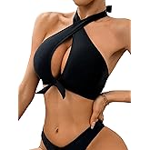 SOLY HUX Women's Criss Cross Halter Bikini Top Knot Front Swimsuit Bathing Suit Tops