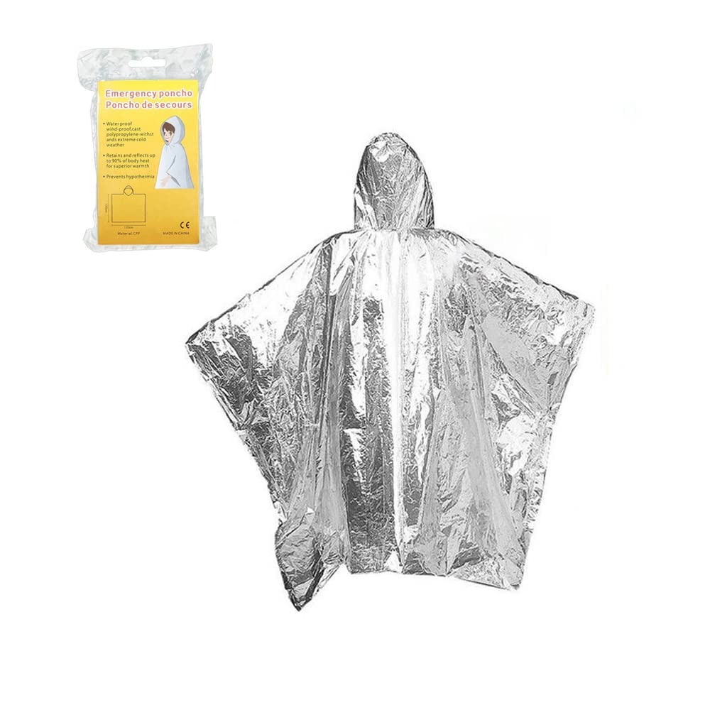 3pcs Silver Emergency Poncho, 100*120cm Reflective Mylar Thermal Blanket Raincoat Rainproof Coldproof Windproof Rain Poncho Outdoor Survival Kit Aid Supplies Insulation Coat for Rescue Camping Hiking
