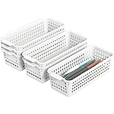Fiazony 6-Pack Small Plastic Storage Baskets / Trays Organizer, White