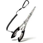 Bneajix Professional 8.4&ldquo; Fishing Plier with Safety Lock and Anti Loss Rope | Multi-function long nose hook remover, line cutter, crimper; rustproof stainless steel for saltwater &amp; freshwater fishing