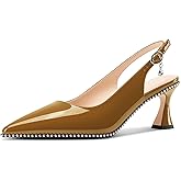 TNYNFBEB Womens Kitten Heel Pointed Toe Pumps Beaded Slingback Slip-on Buckle Prom Party Dress Basic Classic Patent Leather 2.6 Inches Heels