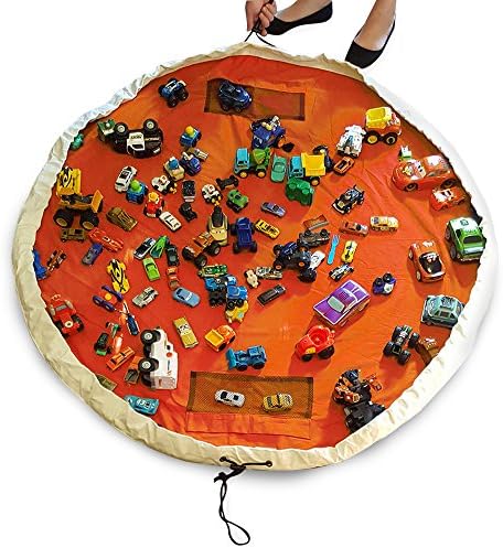 Lego Storage/Deluxe toy organizer and floor activity mat/Canvas PlayBag by OzzyKids-Makes toy storage and cleanup a breeze-Turns into a shoulder bag-BONUS GIFT (Orange)