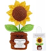 YiQiYi Positive Crochet Sunflower with Card Artical Flowers Emotional Support Plush Plant Crochet Sunflowers Home Office Desk Car Decor for a Sweet Gifts(Sunflower)