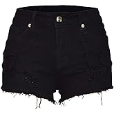 Aodrusa Womens Ripped Denim Shorts Mid Waist Sexy Short Cutoff Distressed