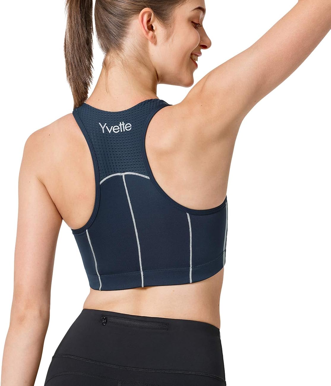 Yvette Women's Criss Cross Back Elastic Straps Sports Bra for Yoga