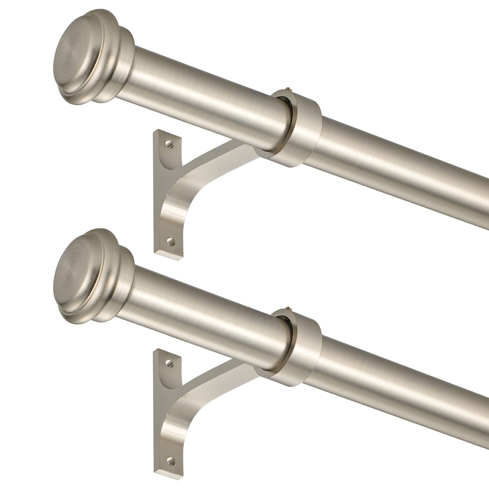 Photo 1 of 2 Pack Curtain Rods 48 to 86 Inches,1 Inch Curtain rods for Windows, Hanging Curtain Rod & Wall Mount with Brackets Heavy Duty Rod,End Cap Single Rod, Brushed Nickel