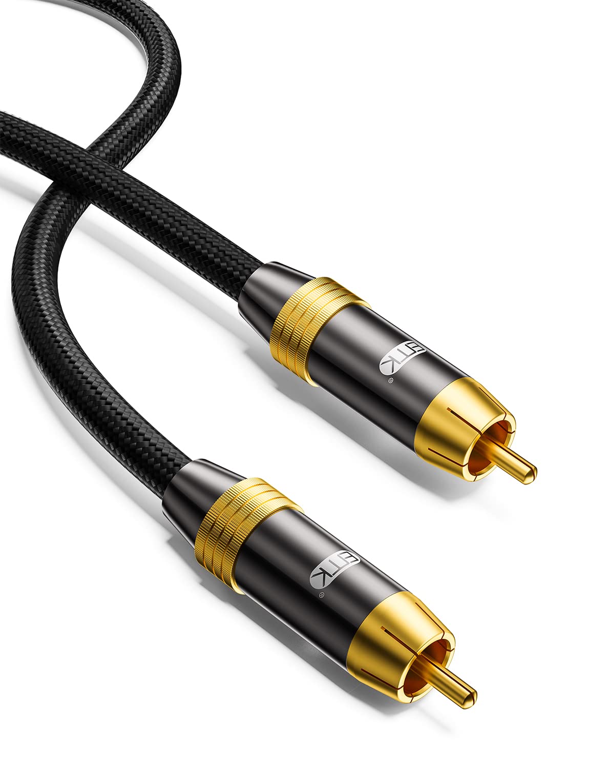 EMK RCA Subwoofer Cable Digital Coaxial Audio Cables RCA Cable Male to Male Split-tip Plug 24k Gold-Plated Nylon Braided Audio SUB Coaxial Cables for DVD, Speaker, TV, Soundbar (Black-2m) — image 1