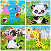 Wooden Jigsaw Puzzles Set for Kids Age 2-5 Year Old Animals Preschool Puzzles for Toddler Children Learning Educational Puzzles Toys for Boys and Girls (4 Puzzles)