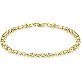 LOKFAM 14K Gold Plated Bracelets for Womens Bracelet Mens 14K Gold Plated Chain Bracelet Cuban Link Chain Stackable Bracelets for women 6.5-9in