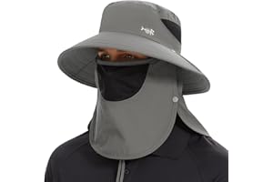 BASSDASH UPF 50+ Breathable Sun Hat with Removable Face Cover and Neck Flap Wide Brim Bucket Hat for Fishing Hiking Men Women
