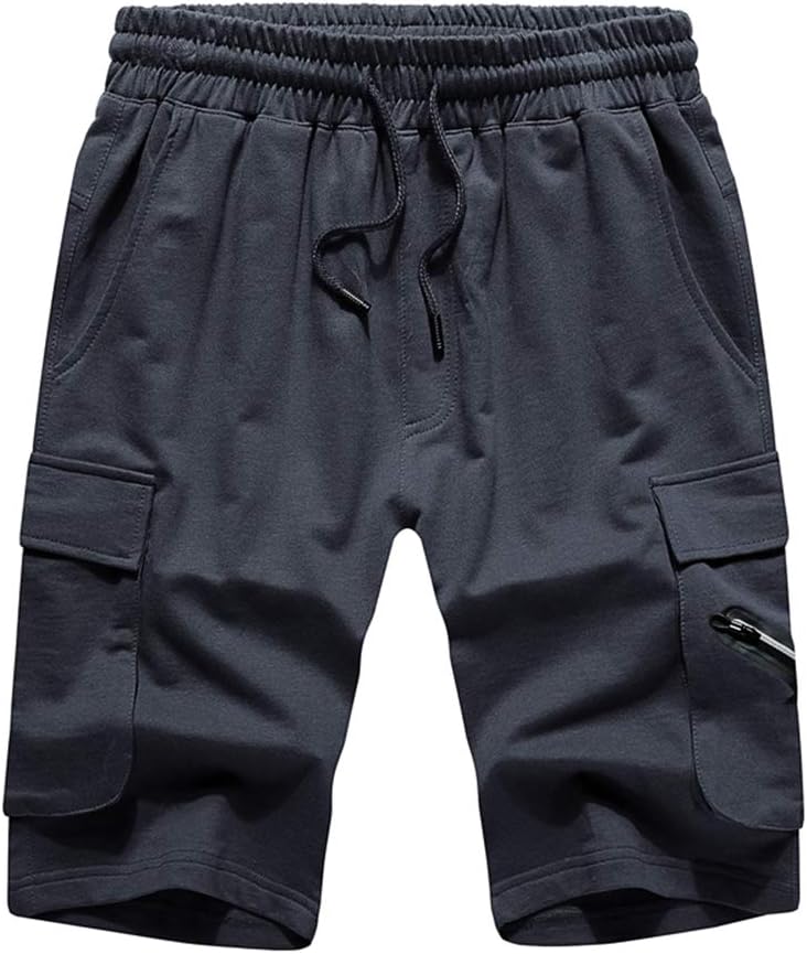 KaiDi Men's Casual Shorts Elastic Waist Comfy Workout Shorts Drawstring with Pockets (M, 2# Gray)