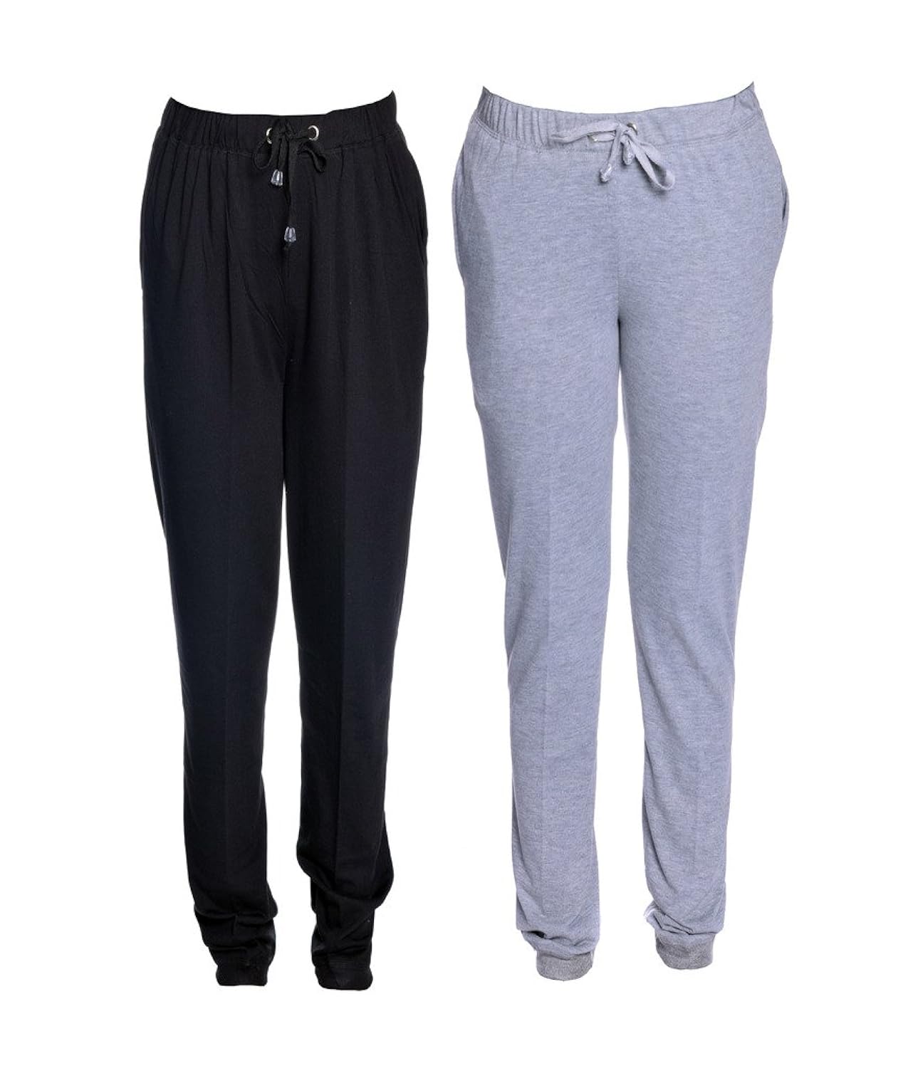 vimal black & grey melange cotton blend trackpant for women (pack of 2)