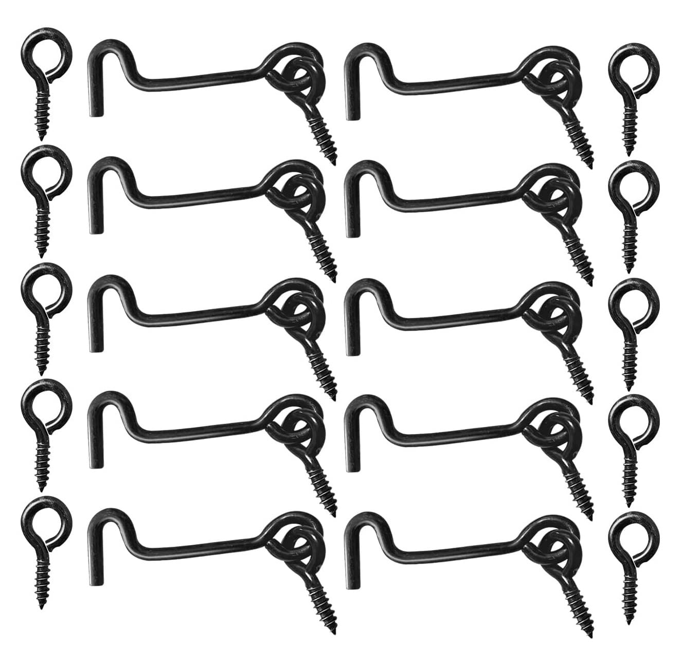 TERF® High Quality Cabin Hook and Eye Black 50mm (2 inch) Gate Door Lock Latch Hook Eye For Window Slide Barn Bathroom Toilet Cabinet Cupboard Shed Gate Door Latch and Multi Purpose Use - Pack of 10