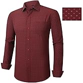 MFXQSJFS Men's Dress Shirt Long Sleeve Button Down Printed Shirt Business Casual Stretch Wrinkle-Free Shirt