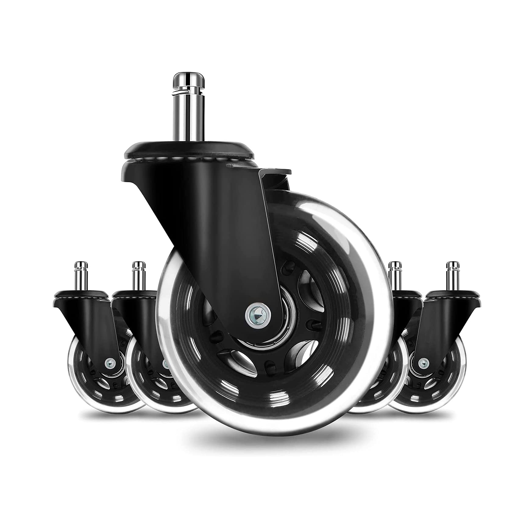 Hsthe Sea 5 Pcs Rollerblade Style Rubber Replacement Wheels, Caster Wheels Replacement, Office Chair Caster Wheels, Quiet Rolling Casters Perfect for Hardwood Floors, Carpet and Tile