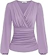 GRACE KARIN 2024 Womens Tops Summer Elegant Wrap Blouse V Neck Long Sleeve Dressy Casual Ruched Top