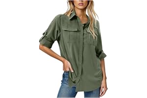 Women's UPF 50 Uv Sun Protection Safari Shirts Button Down Roll-Up Long Sleeve Cooling Quick Dry Shirt Hiking Travel
