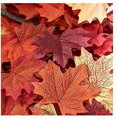 Wady 100Pcs Assorted Artificial Fall Colored Silk Maple Leaves Table Scatters For Fall Weddings & Autumn Parties