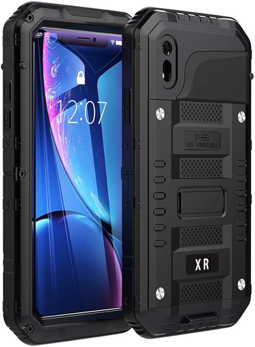 Amazon Com Iphone Xr Cases Waterproof With Built In Glass Screen Full Body Protective Support Wireless Charging Shockproof Drop Proof Hybrid Hard Cover Military Outdoor Sport For Apple Iphone Xr Black
