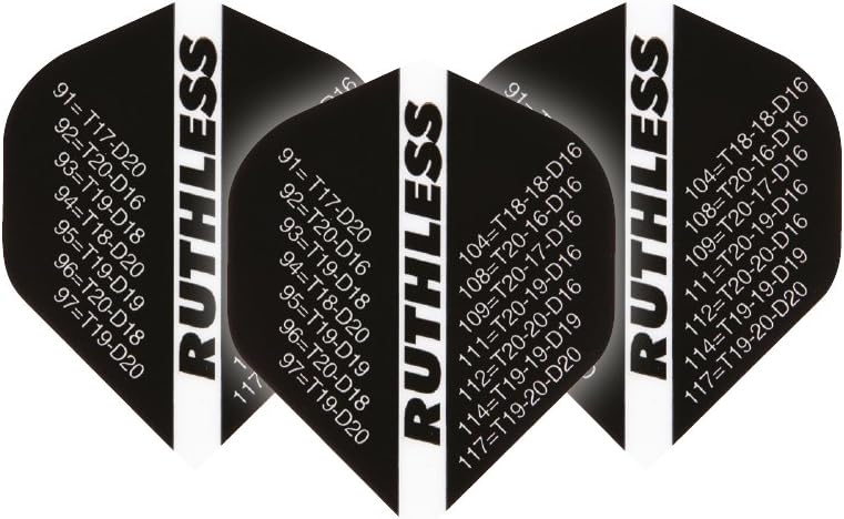F7054 Black Checkout Ruthless Xtra Strong Dart Flights - 4 sets per pack (12 flights in total)