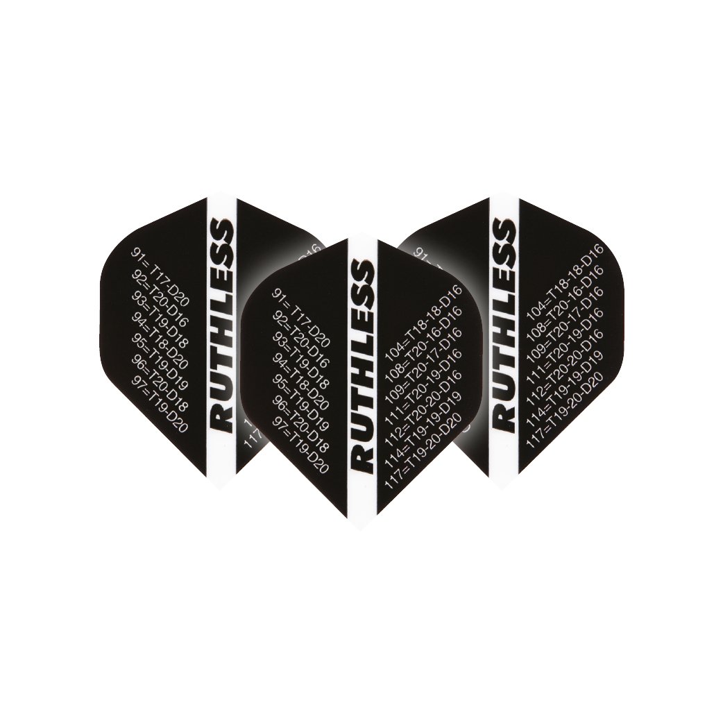 F7054 Black Checkout Ruthless Xtra Strong Dart Flights - 4 sets per pack (12 flights in total)