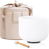 CVNC 432HZ 7 Inch F Note Heart Chakra Frosted Quartz Crystal Singing Bowl | Meditation Therapy, Sound Healing Bowl, with Mallet O-ring, White Carry Bag