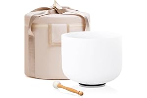 CVNC 432HZ 7 Inch F Note Heart Chakra Frosted Quartz Crystal Singing Bowl Meditation Therapy Sound Healing Bowl with Mallet O-ring and White Carry Bag