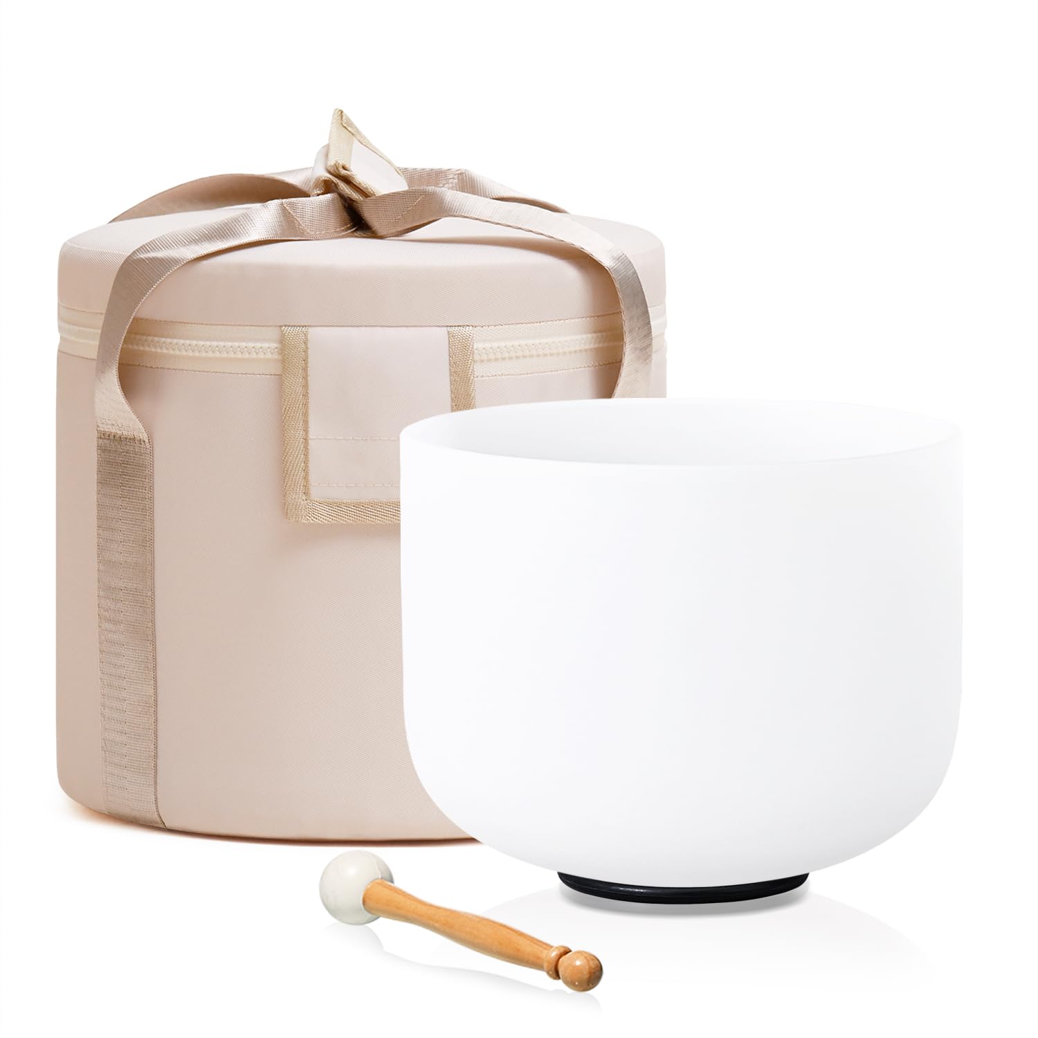 Photo 1 of 432HZ 7 Inch F Note Heart Chakra Frosted Quartz Crystal Singing Bowl Meditation Therapy Sound Healing Bowl with Mallet O-ring and White Carry Bag