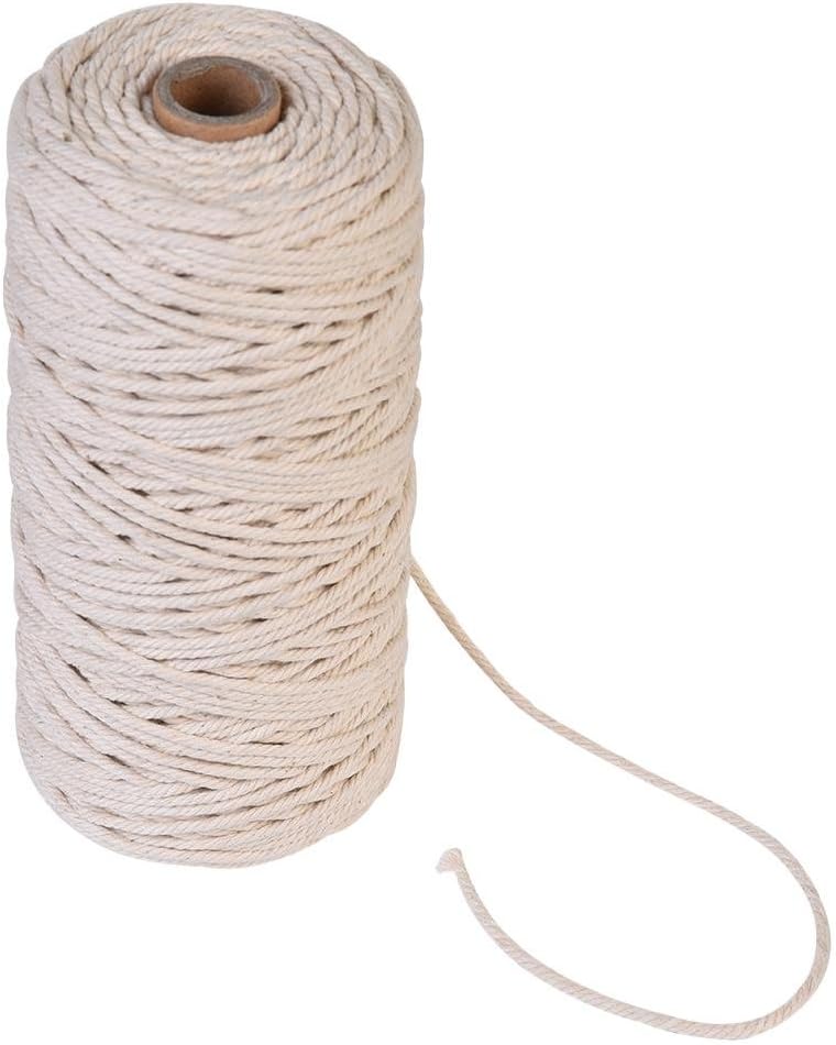 Natural Handmade Cotton Cord Craft Making Knitting Cord Rope, Macrame Yarn Rope DIY Wall Hanging Plant Hanger Craft String Knitting, 3mm X 200m (Beige)
