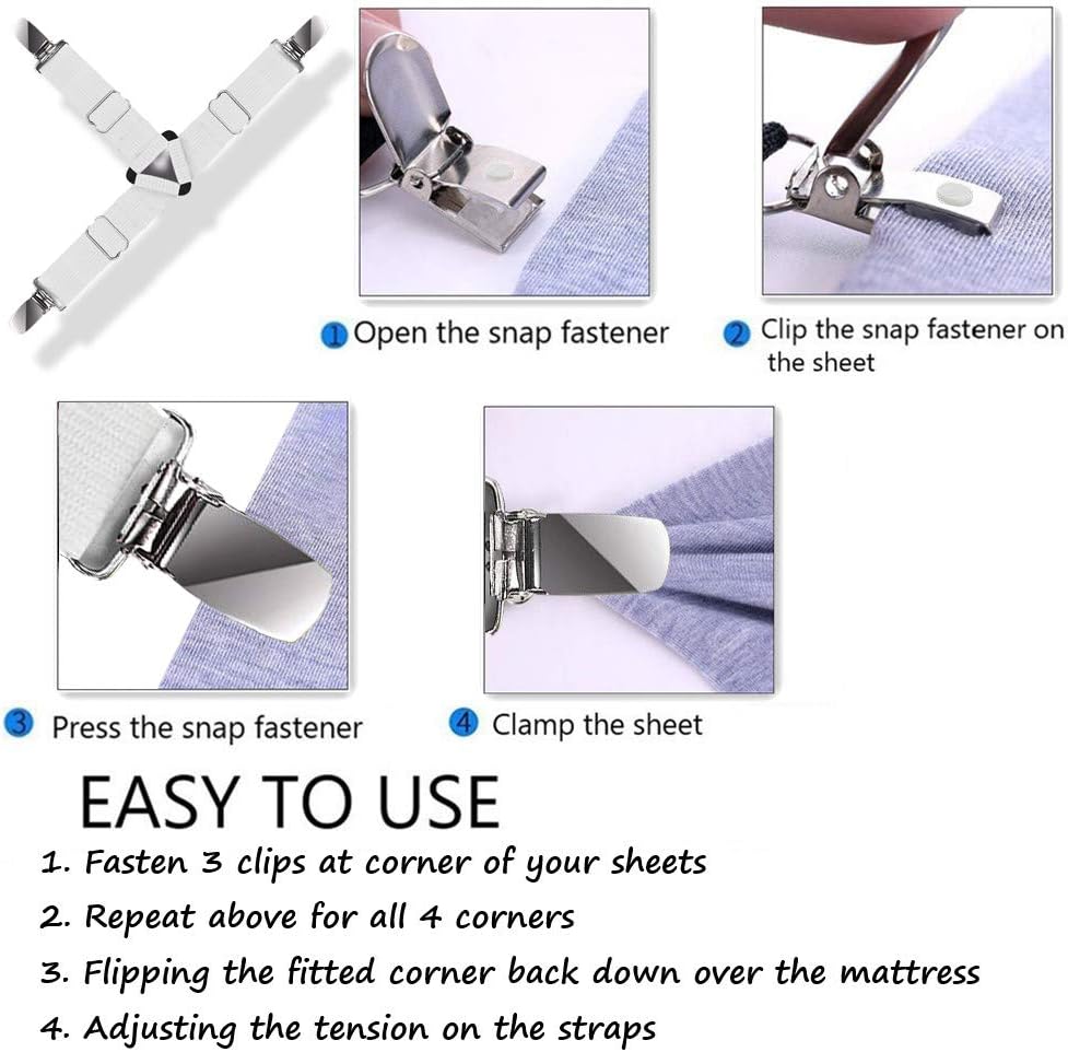Ultrashang Bed Sheet Straps Fasteners: 2-Set White Elastic Triangle Adjustable Fitted Sheets Holder Clips Suspenders Grippers for Crib Mattress Pad: Home & Kitchen