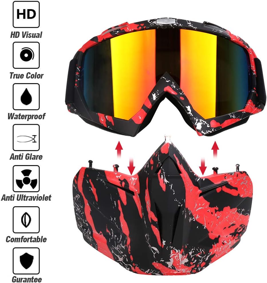 PiscatorZone Motorcycle Goggles Mask, Tactical Glasses with Detachable Mask Adjustable Windproof Outdoor Paintball Airsoft Mask for Kids Men Women : Sports & Outdoors