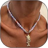 Aonklot Scarf Necklace with Charm Fish Charm Necklace Conch Shell Jewelry Beach Starfish Necklaces Conch Costume Jewelry